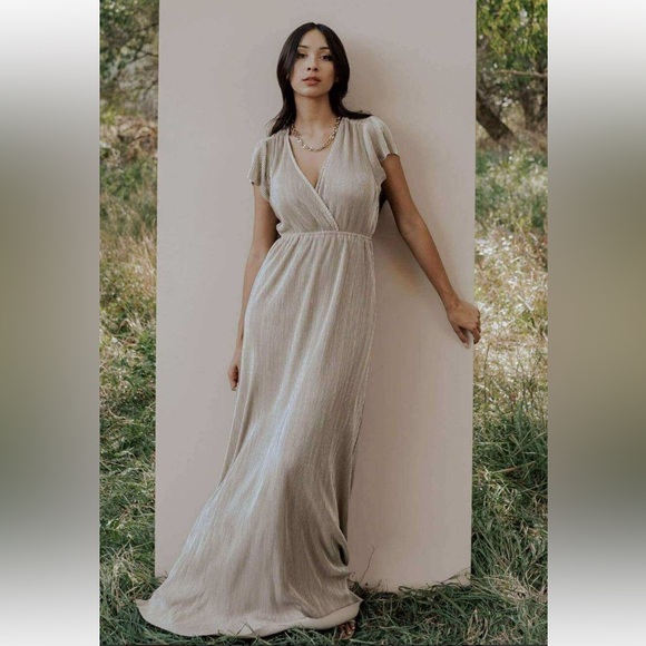 Baltic Born Pleated Champagne Maxi Dress Cocktail Fancy Event New Years Eve - Picture 1 of 11